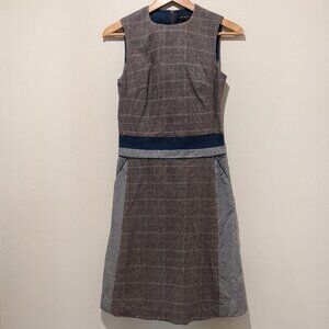 Ports 1961 Luxury Sheath Dress Multi Plaid Wool Blend Sleeveless Size 2